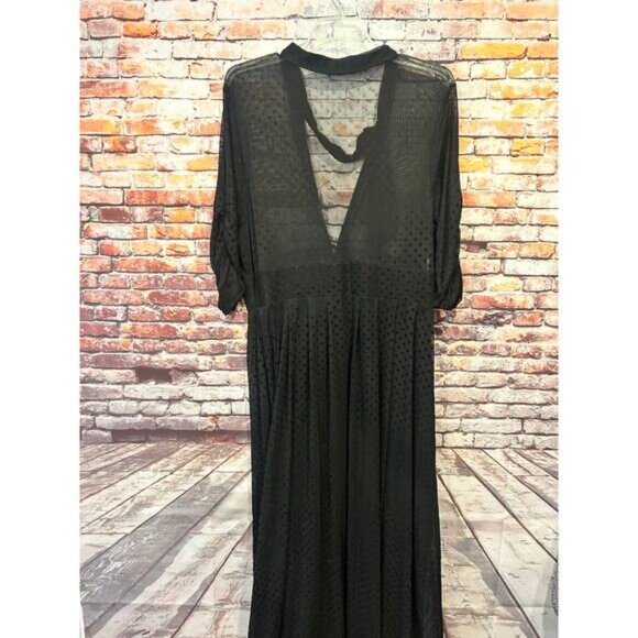 Unique Vintage Black Swiss Dot sheer Starlet long Duster women's size ex - Picture 3 of 6